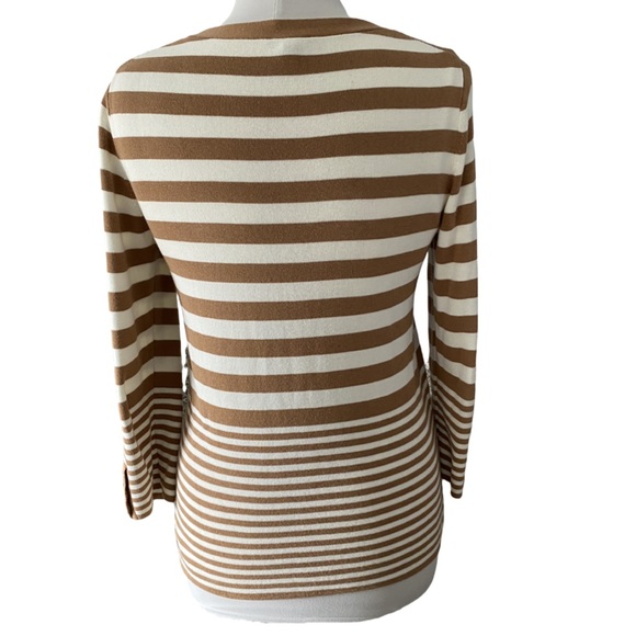 Talbots Small, brown & white striped cotton/rayon blend long sleeve, scoop neck. - Picture 2 of 16